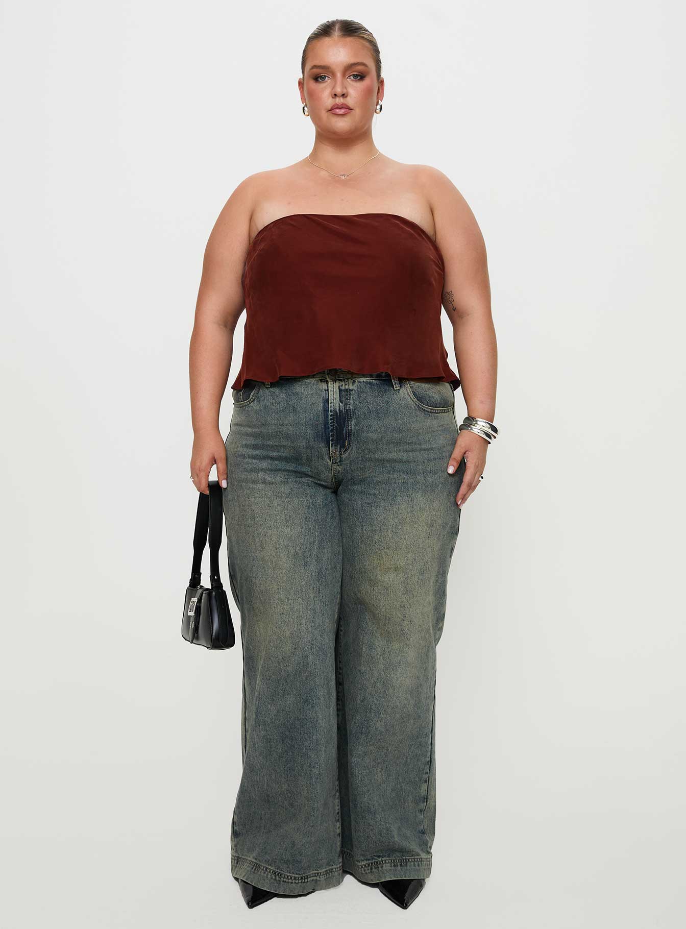 Lucelia Strapless Top Brown Curve
