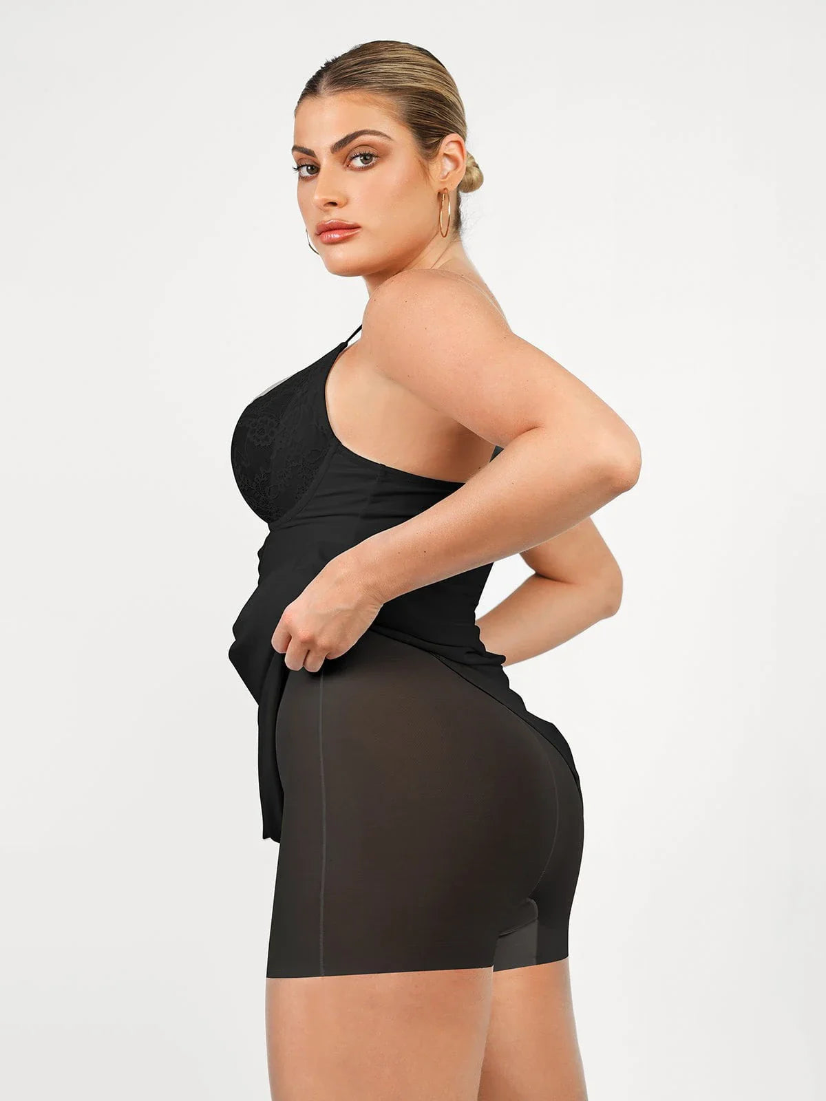Shapewear Lace V Neck Side Slit Slimming Maxi Slip Dress