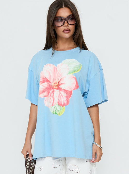 Floral Daydream Oversized Graphic Tee Washed Blue