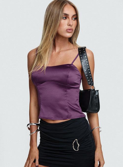 Marcelline Satin Top Plum