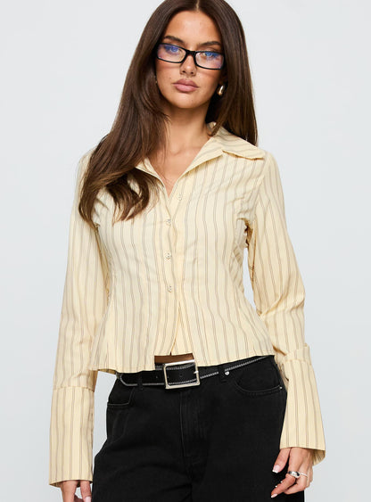 In Brooklyn Collared Top Yellow Stripe