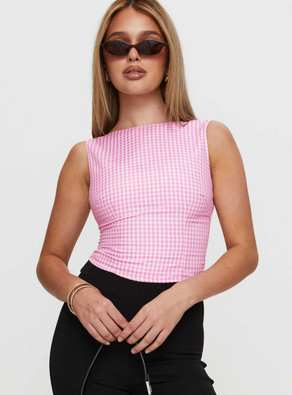 Monterrey Backless Bow Detail Top Pink Gingham