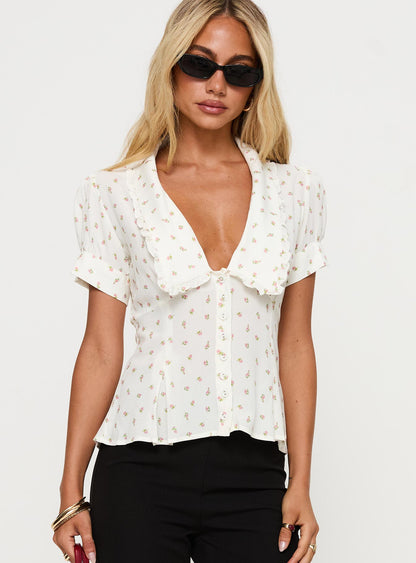 Esmarie Blouse Top White Floral