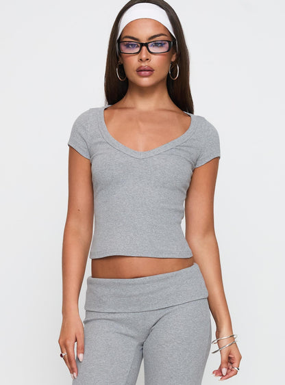 Lovely Day V Neck Top Grey Marle