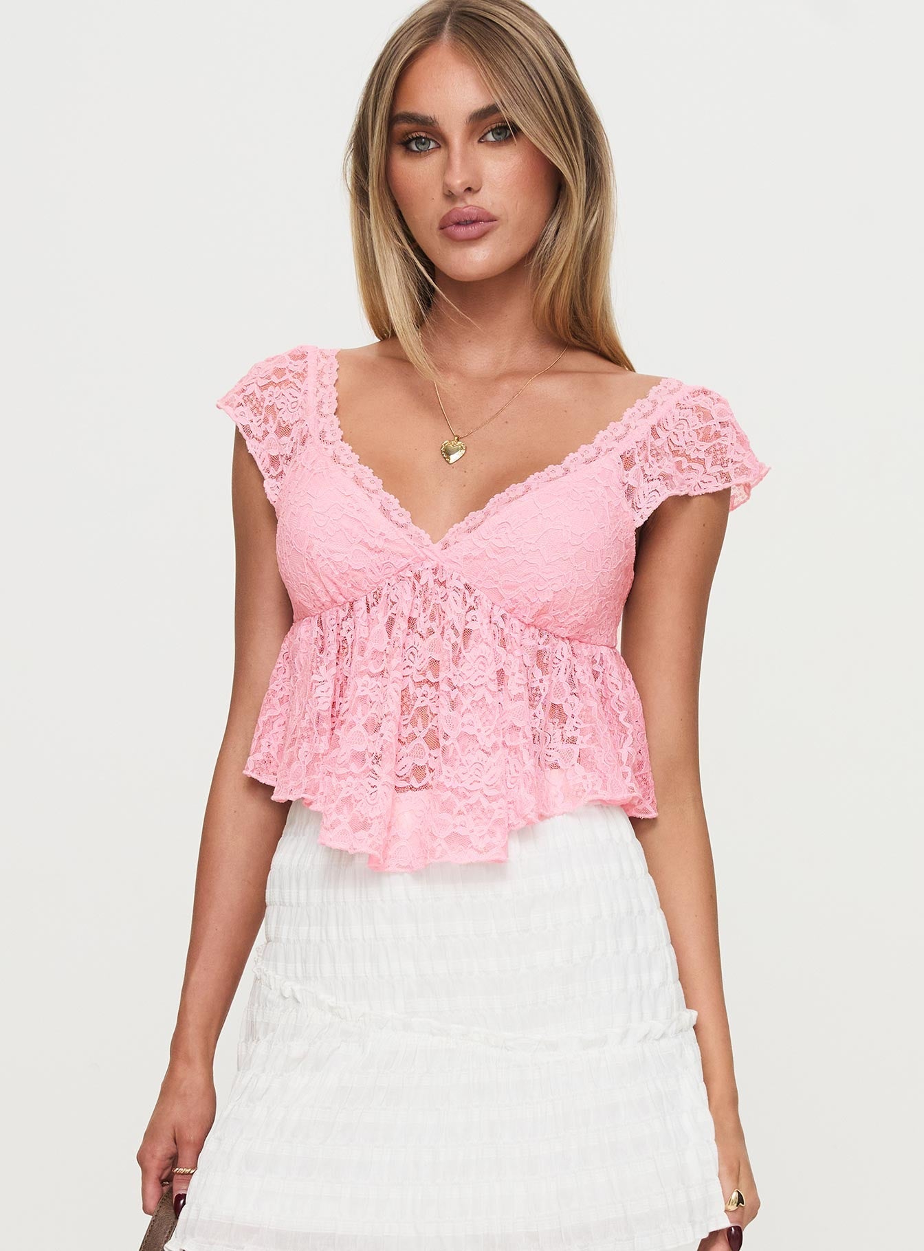 Keogh Frill Lace Top Pink