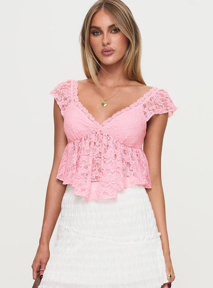 Keogh Frill Lace Top Pink