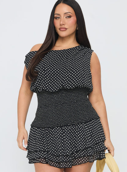 Ready To Party Off Shoulder Top Black Polka Dot Curve