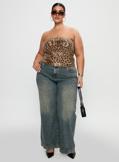 Learn To Fly Strapless Sequin Top Leopard Curve