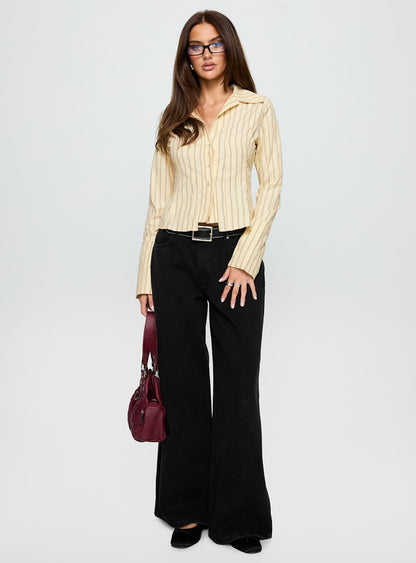 In Brooklyn Collared Top Yellow Stripe