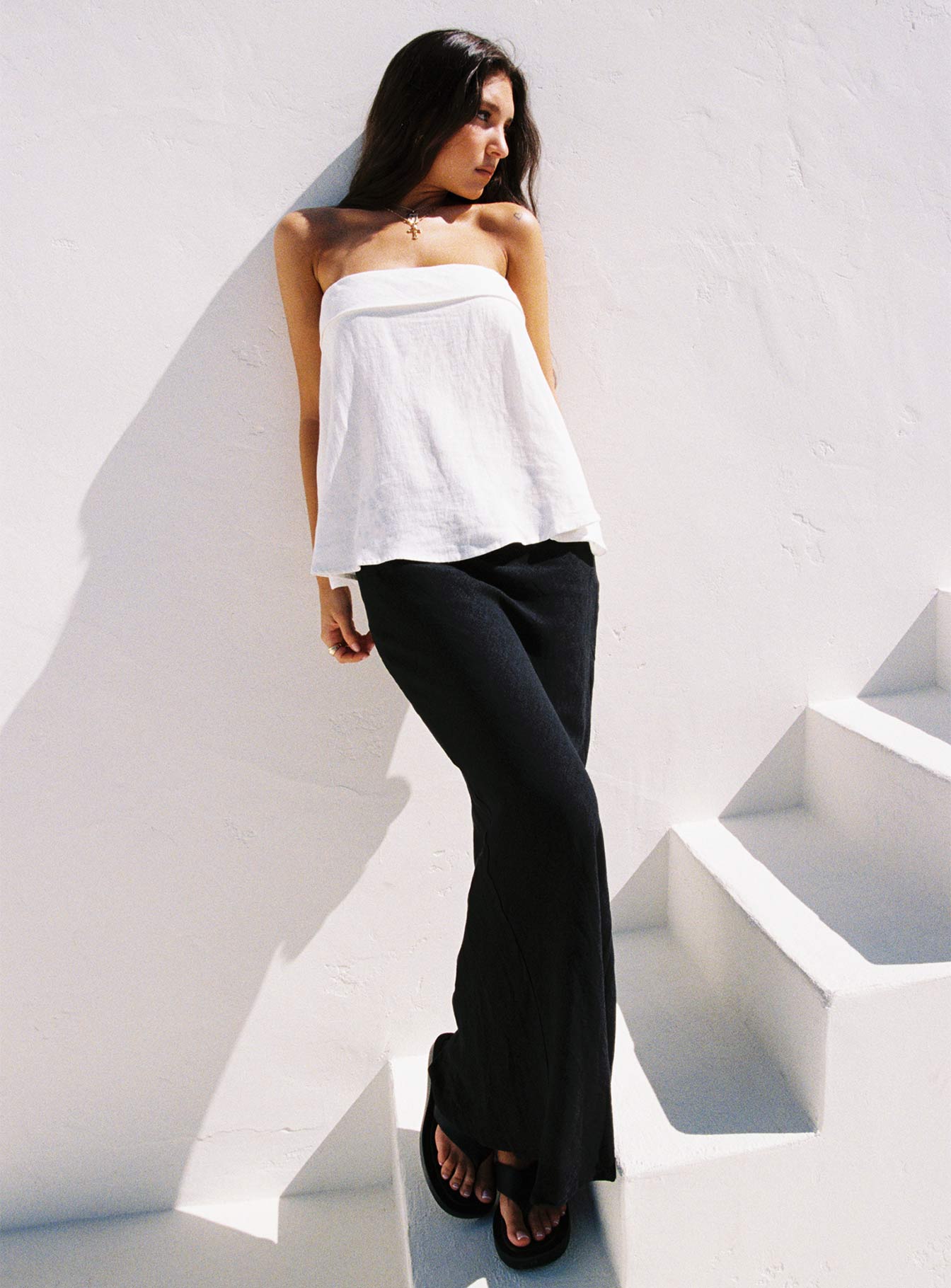 Ethel Strapless Linen Top White