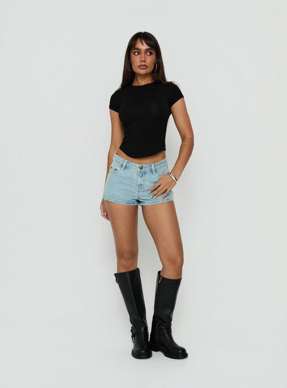 Valentinna Short Sleeve Curved Hem Top Black