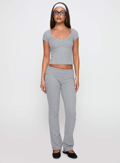 Lovely Day V Neck Top Grey Marle