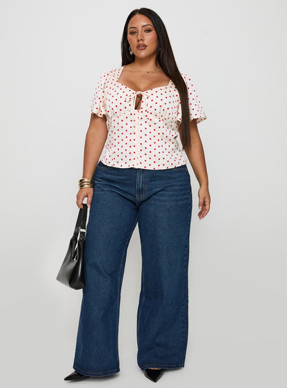 Adrienna Flutter Blouse White / Red Curve