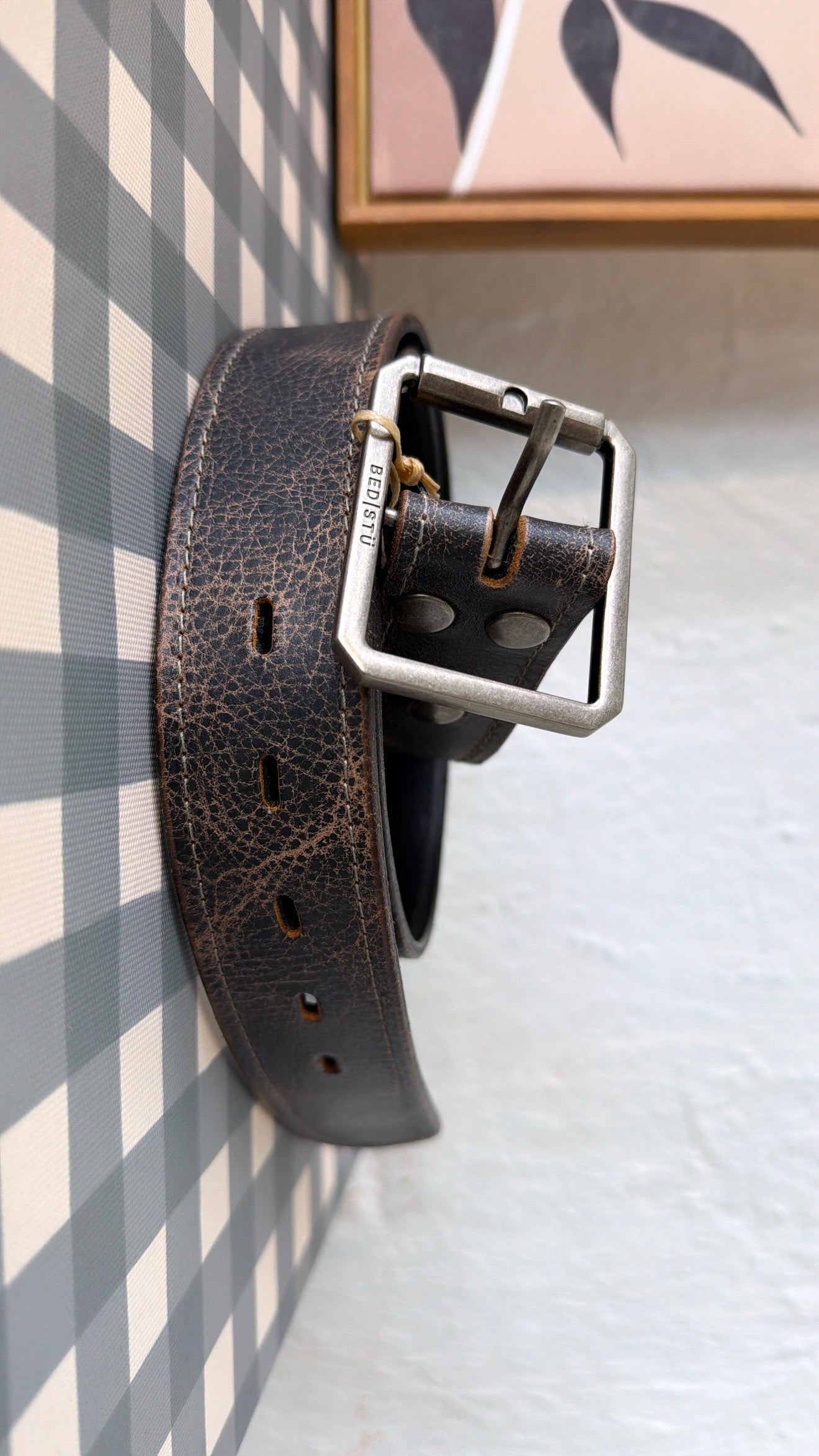 Bedstu Meander Leather Belt, Black Lux