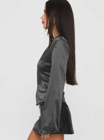 Notice Me Long Sleeve Top Charcoal