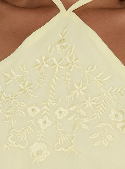 Junaya Arrowneck Fringe Detail Top Lemon