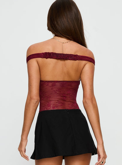 Kaitlen Sheer Bodysuit Maroon