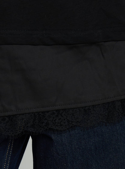 Dalarie Layered Lace Oversized Tee Black