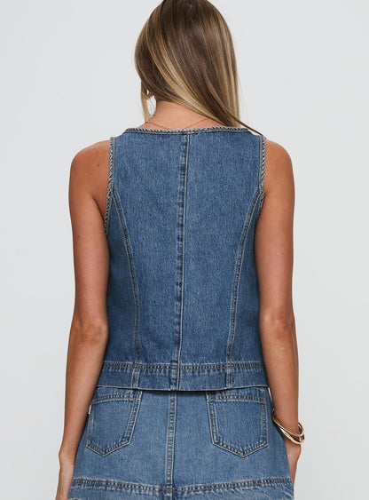Stefenie Denim Tie Top Mid Wash Tall