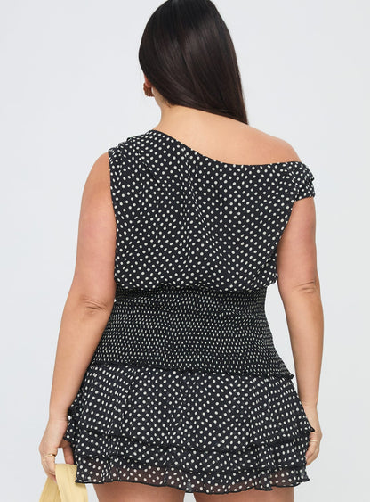 Ready To Party Off Shoulder Top Black Polka Dot Curve