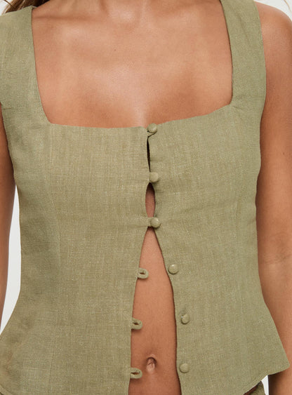Zenda Linen Blend Top Olive