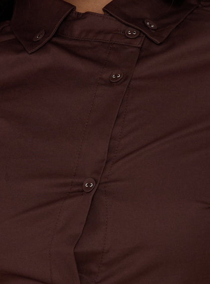 Naomee Asymmetrical Collared Short Sleeve Top Chocolate