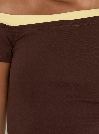 Eustace Off Shoulder Asymmetrical Top Brown / Yellow