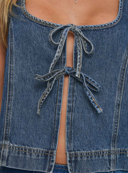 Stefenie Denim Tie Top Mid Wash Tall