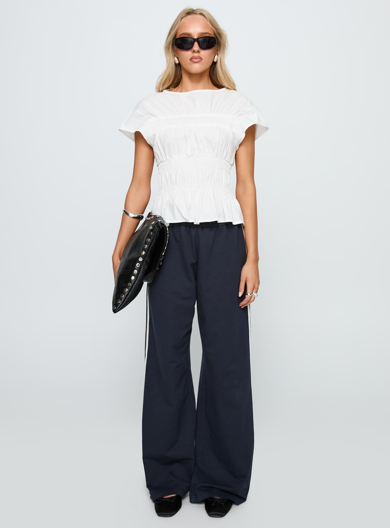 Dripping Diamonds Ruched Top White