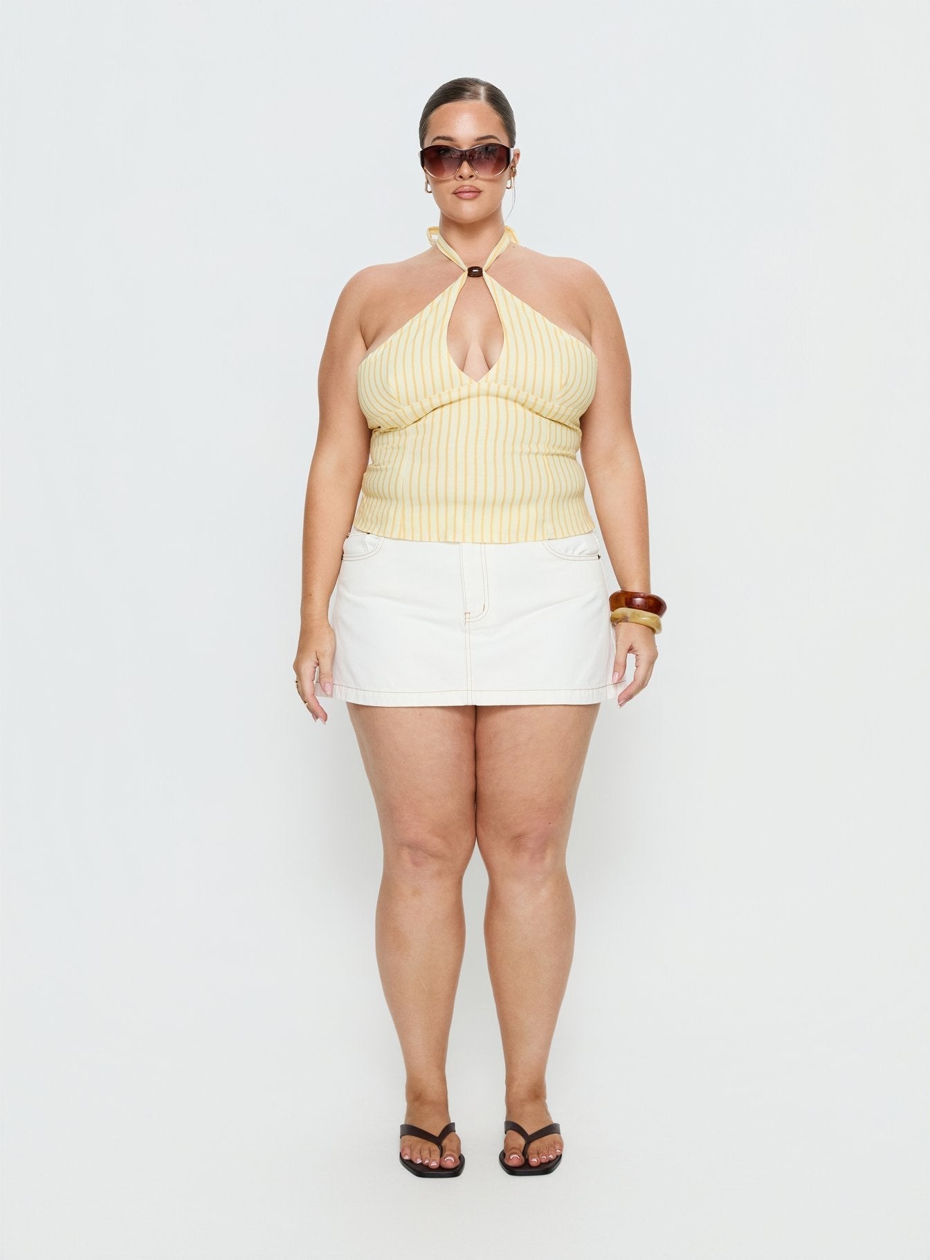 Electric Night Halter Tie Back Top Yellow Stripe Curve