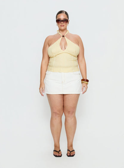 Electric Night Halter Tie Back Top Yellow Stripe Curve