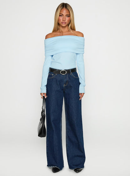 Spoilt Off The Shoulder Bodysuit Blue