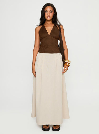 Richness Faux Suede Halter Top Brown