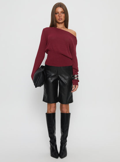 Durian Asymmetric Knit Sweater Burgundy