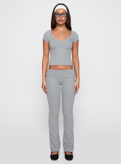 Lovely Day V Neck Top Grey Marle
