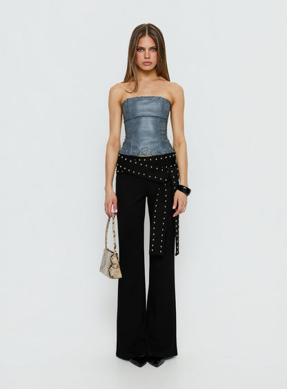 Pammie Faux Leather Strapless Top Blue