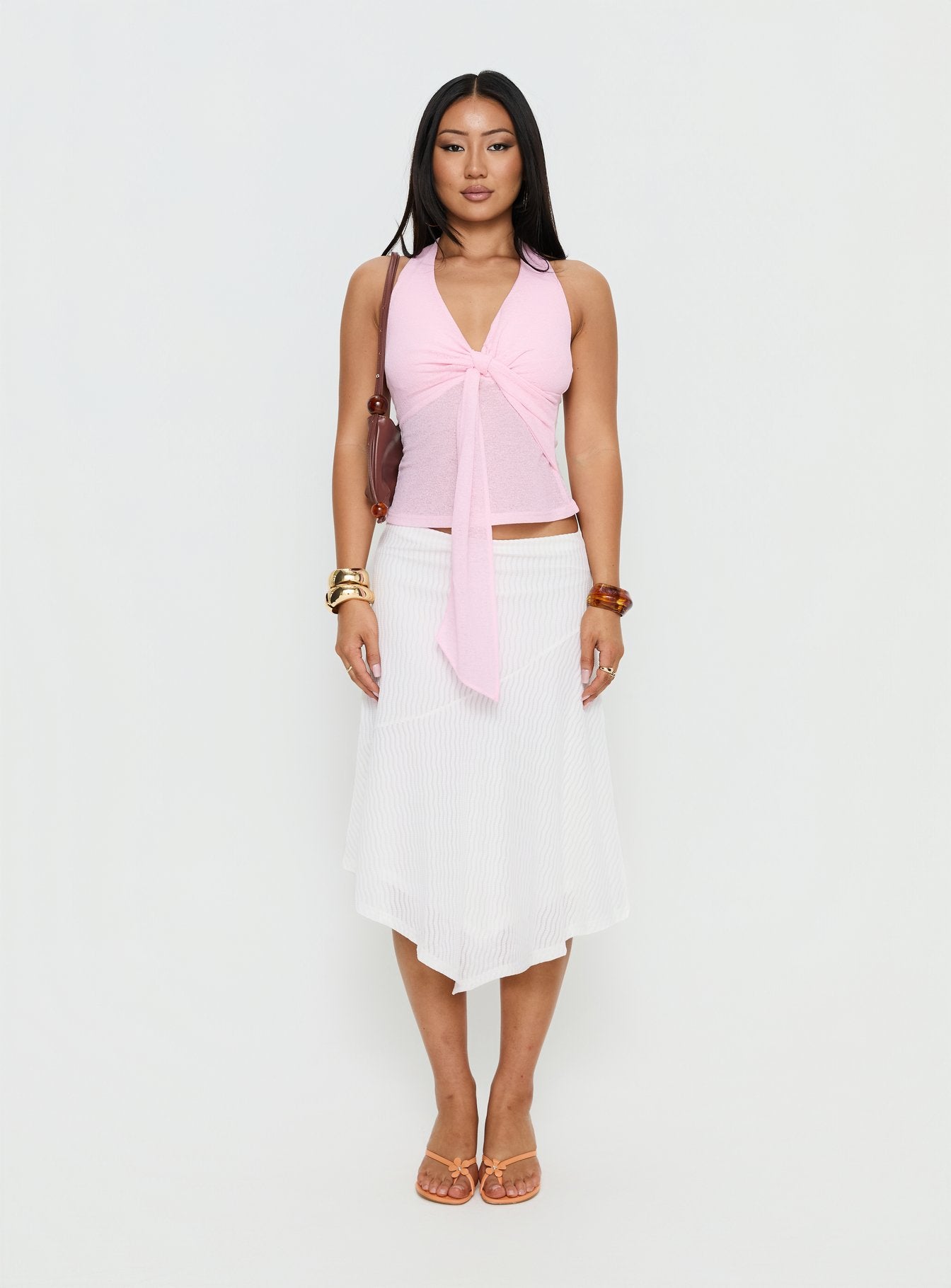 Shaylynn Tie Detail Halter Top Pink