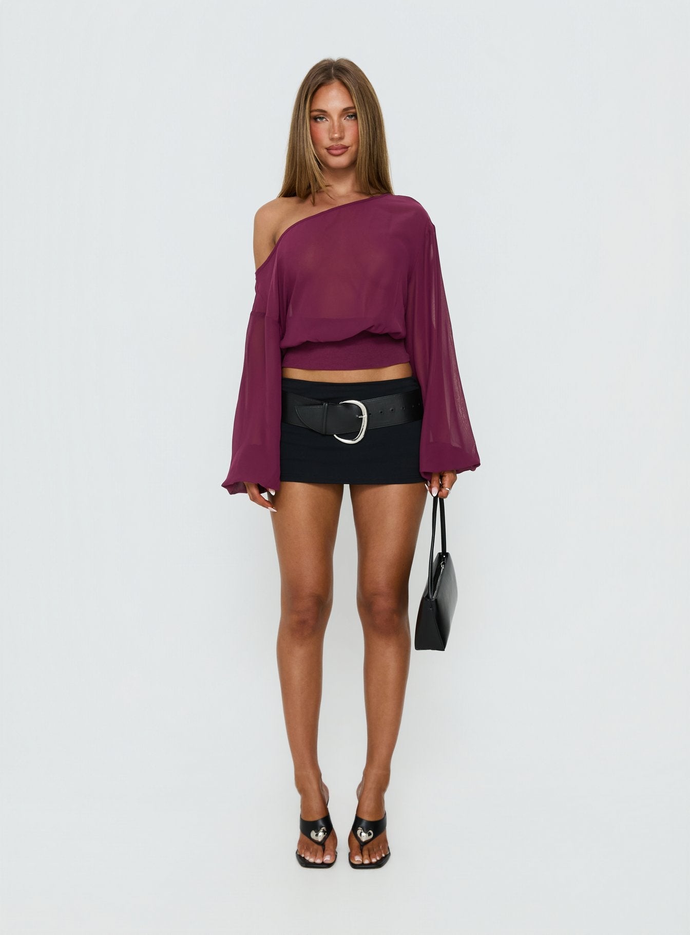 Idalina Slouchy Chiffon Top Plum