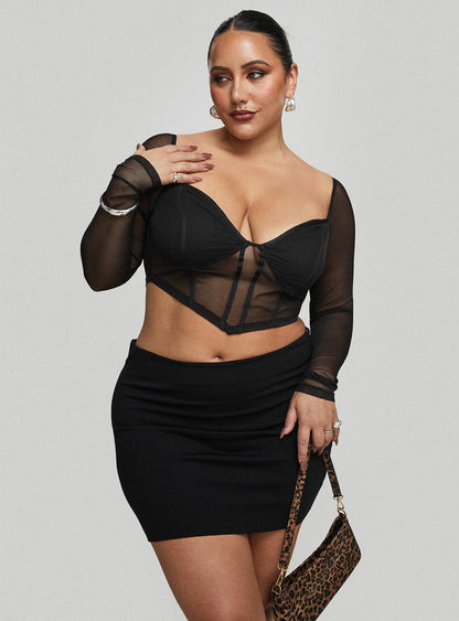 Maranta Long Sleeve Top Black Curve