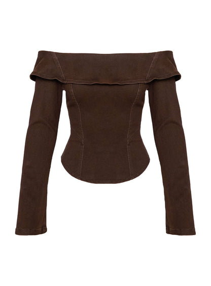 Everwood Off Shoulder Top Chocolate Denim