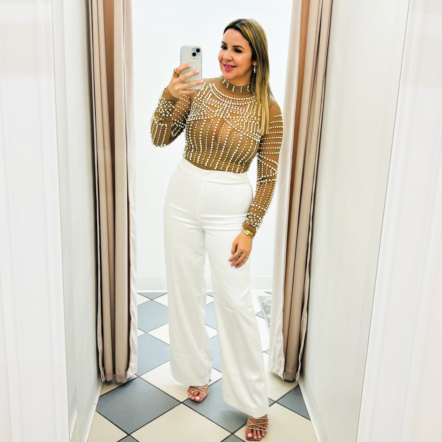 White satin pant