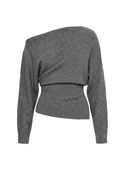 Kaelith Off shoulder Knit Sweater Dark Grey