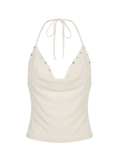 Gemmina Halter Sequin Top Cream
