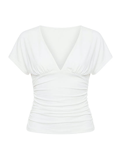 Mattey Cinched V Neck Top White