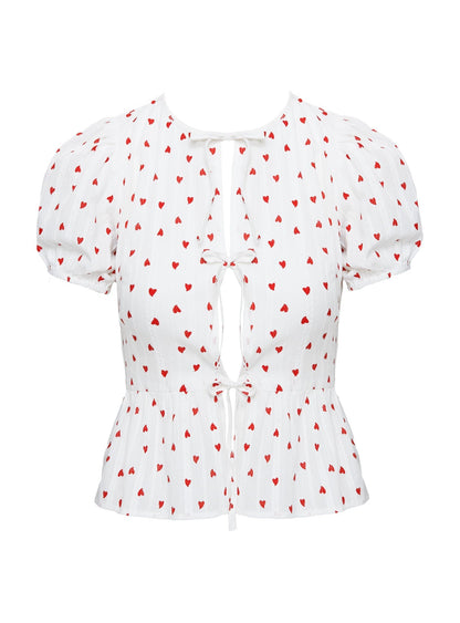 Lucky In Love Bow Tie Top White / Red