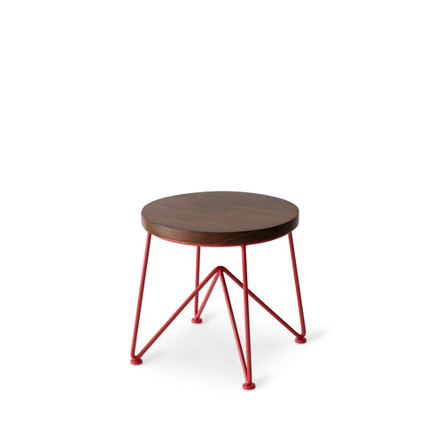 Walnut Stool with Strawberry Red Base