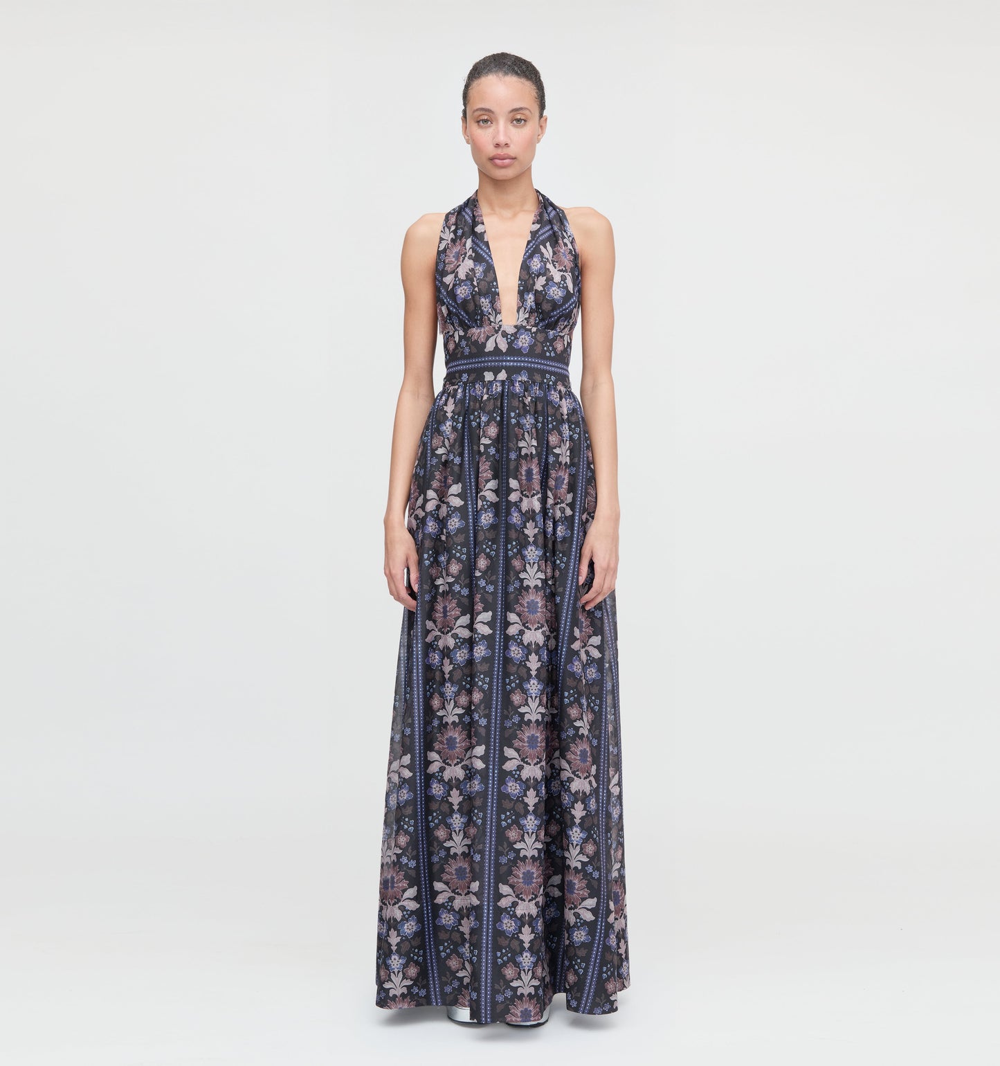 The Renee Dress - Black Floral Block Stripe
