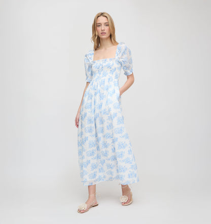 Roller Rabbit x Hill House Scarlett Midi Nap Dress - Blue Sherwood Forest Monkey