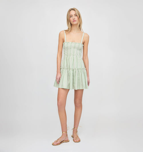 The Seraphina Mini Nap Dress - Green Jacquard Stripe
