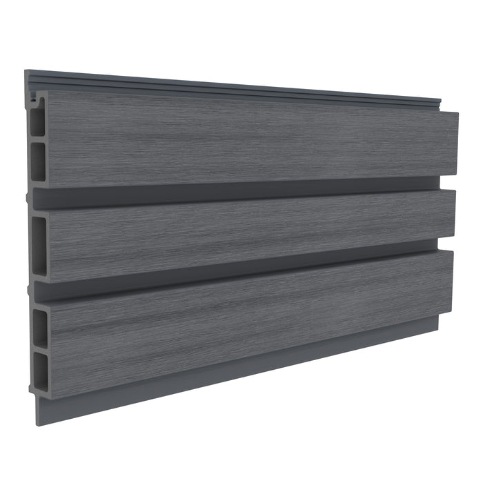 NeoTimber Board and Batten Slatted Composite Cladding Board – Grey – Angled Close Up